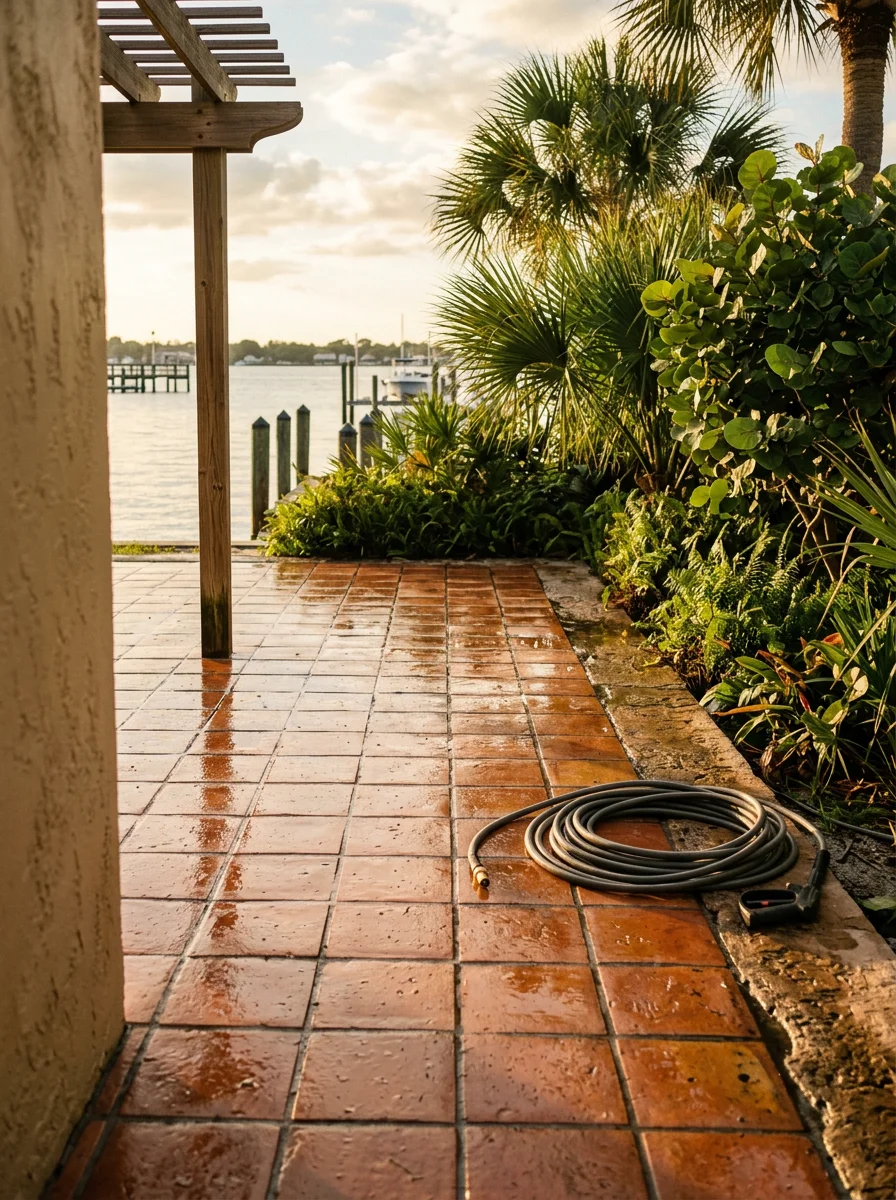 Pressure washing patio and outdoor surfaces near Tampa Bay