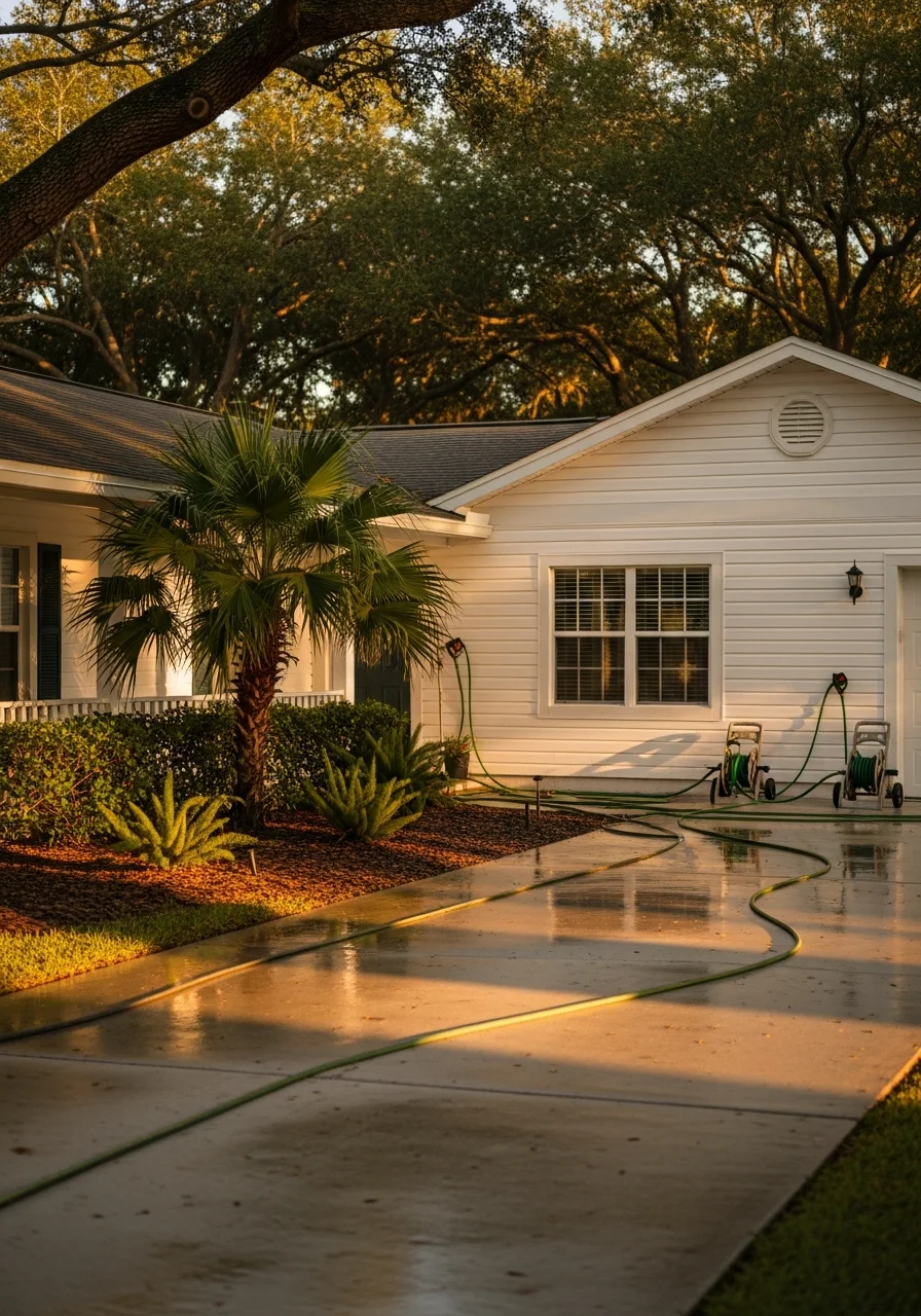 Service professional and homeowner reviewing completed work at a Temple Terrace residence.